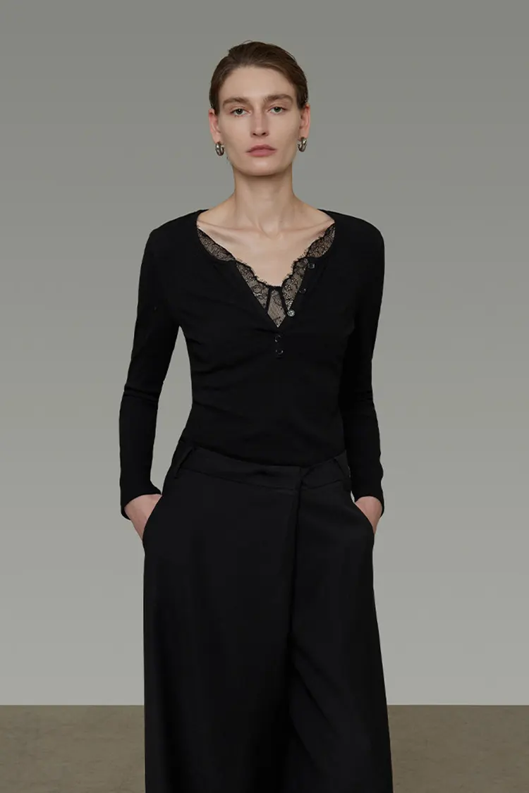 Women's Lace V-Neck Slim Sweater