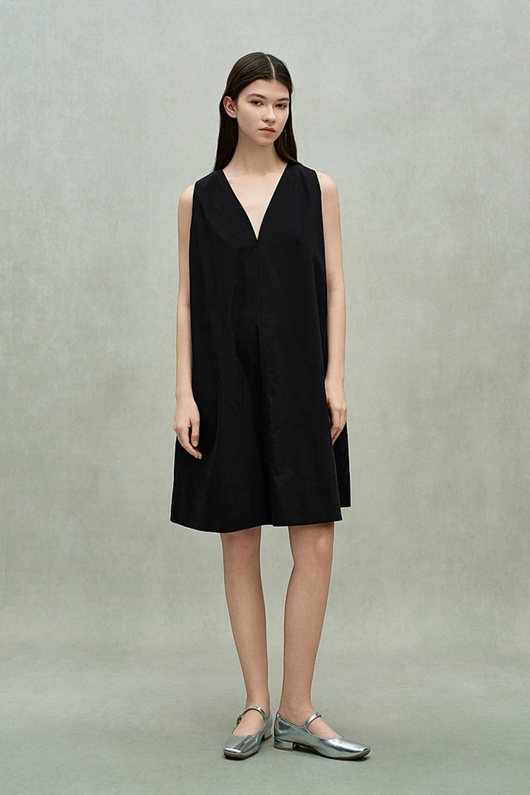 Vestido casual de algodón con cuello en V para mujer