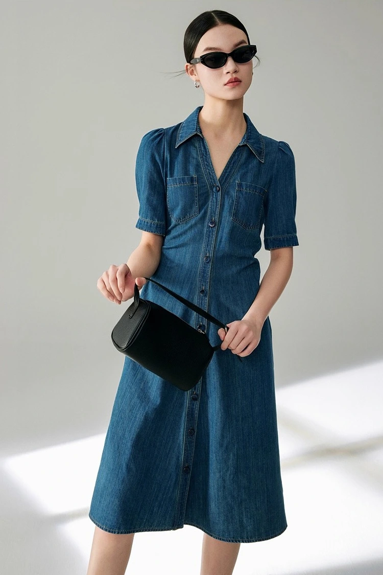 Vestido elegante de algodón vaquero para mujer