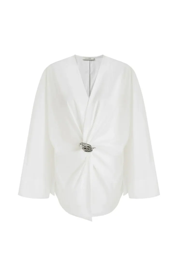 Blusa de fiesta con hebilla metálica para mujer