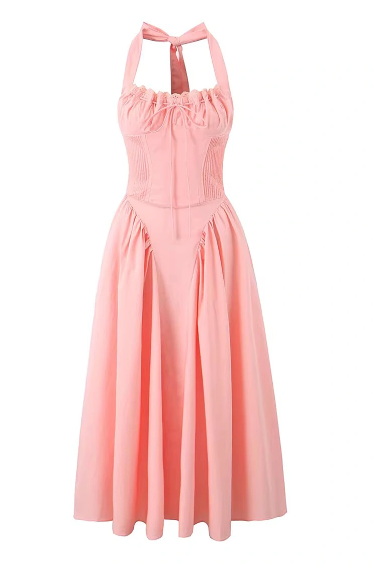 Vestido midi de algodón de mujer de color rosa