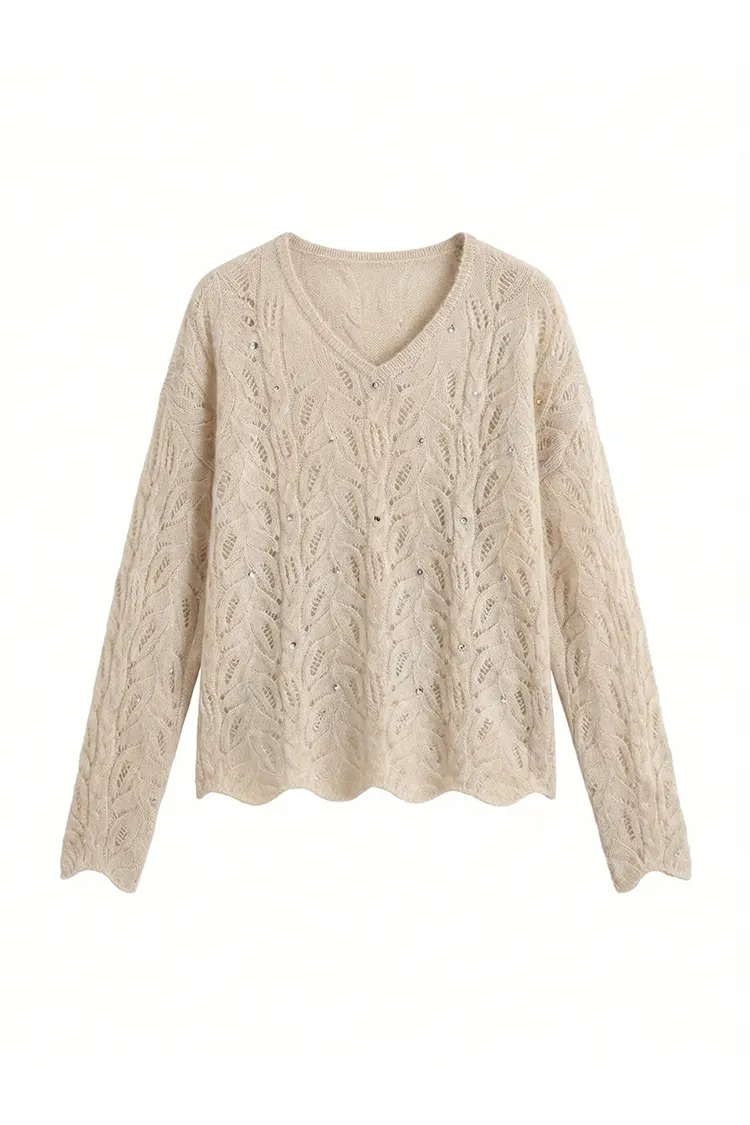 Jersey ajustado de cachemira con cuello en V para mujer